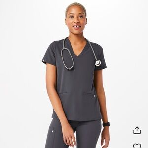 FIGS - Women's Charcoal Casma 3 Pocket Scrub Top & Zamora  Scrub Pants